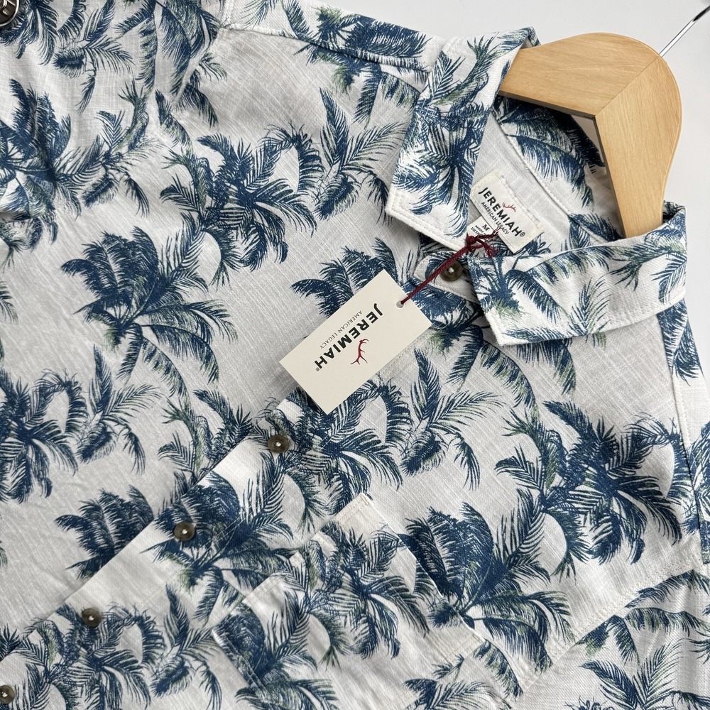 JEREMIAH American Legacy Shirt Mens M Medium Palm Tree Hawaiian Linen-Look NWT